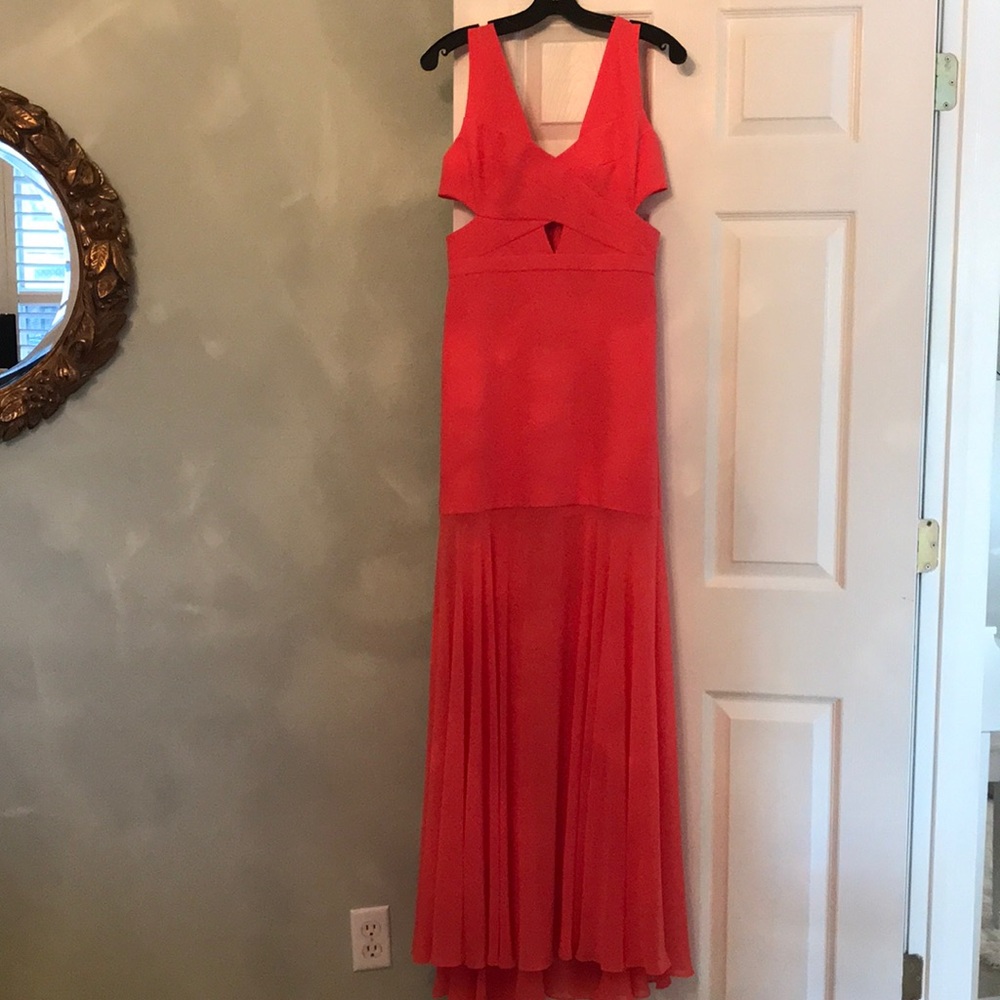 Coral BCBG gown